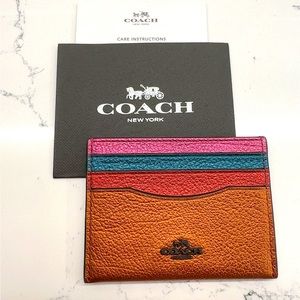 (New) Coach Metallic Colorblock Grain Leather Card wallet / case (Unisex)